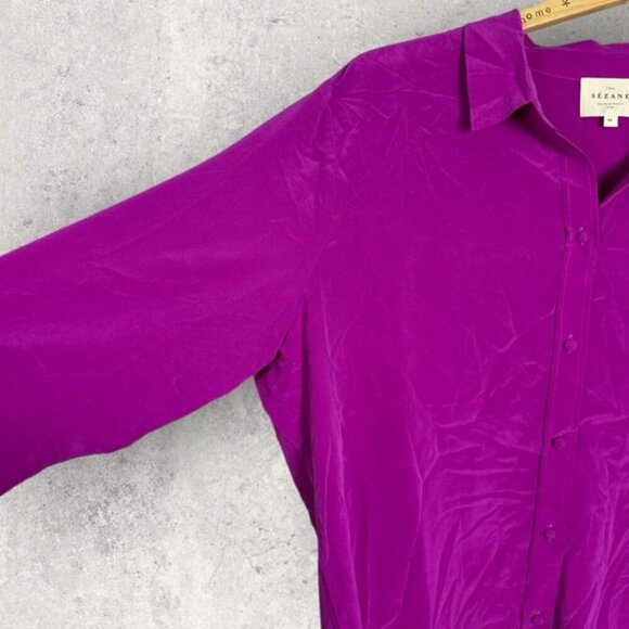 Sezane Ann 100% Silk Button Down Collared Shirt Size 44 French or US 12 Top Pink - Picture 11 of 15